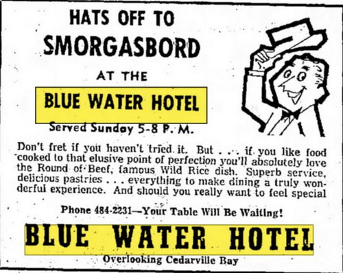 Blue Water Hotel (Les Cheneaux Coffee Roasters) - Jul 1966 Ad